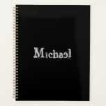 Minimalistic modern monogram name black white planner<br><div class="desc">Minimalistic modern monogram name black white. Personalizable custom name on a black colour.</div>