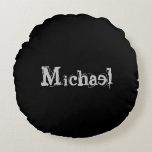 Minimalistic modern monogram name black white round cushion