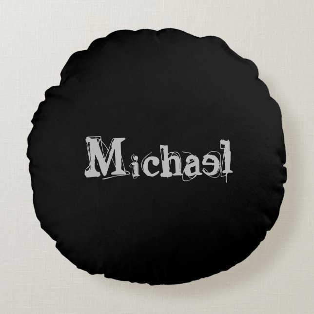 Minimalistic modern monogram name black white round cushion (Front)