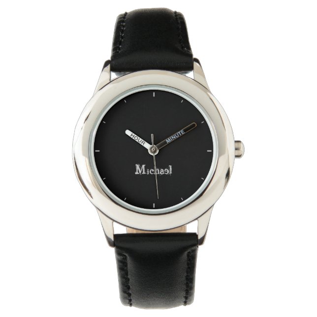 Minimalistic modern monogram name black white watch (Front)