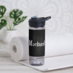 Minimalistic modern monogram name black white water bottle<br><div class="desc">Minimalistic modern monogram name black white. Personalizable custom name on a black colour.</div>