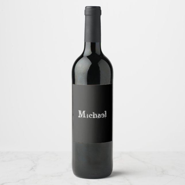Minimalistic modern monogram name black white wine label (Front)