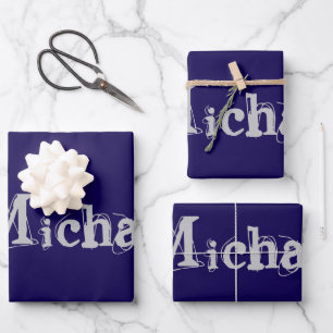 Minimalistic modern monogram name dark blue wrapping paper sheet