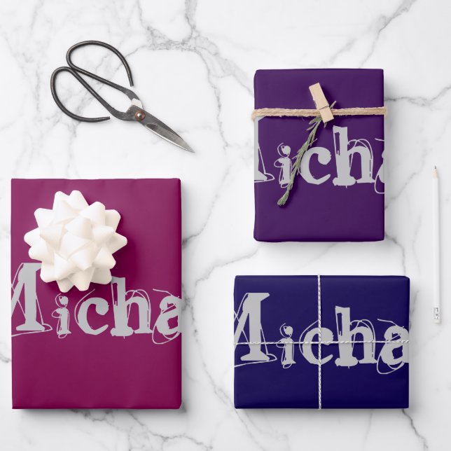 Minimalistic modern monogram name tri colour wrapping paper sheet (Front)