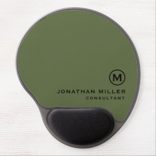 Minimalistic Modern Monogram Olive Green Gel Mouse Pad