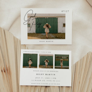 Minimalistic Modern Script 4 Photo Graduation Invitation