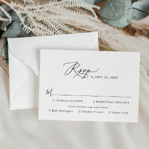 Minimalistic Modern Script Meal Options Wedding RSVP Card