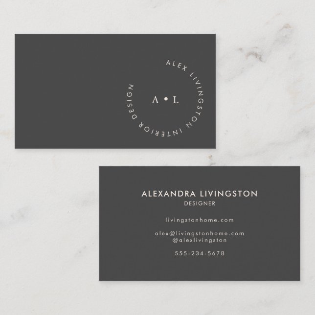 Minimalistic Modern Soft Black Circle Monogram Business Card (Front/Back)