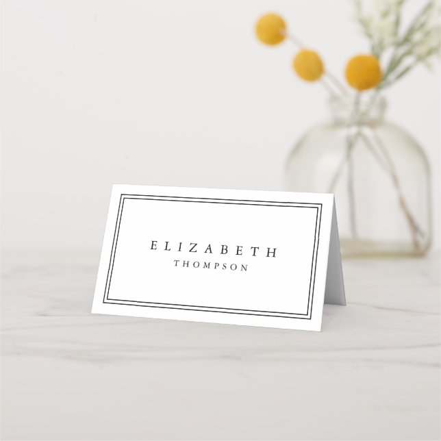 Minimalistic Modern Typography Black White Wedding Place Card (Front)