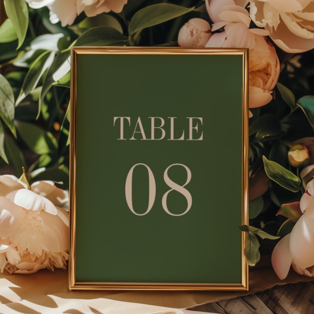 Minimalistic Modern Typography Olive Green Wedding Table Number (Creator Uploaded)