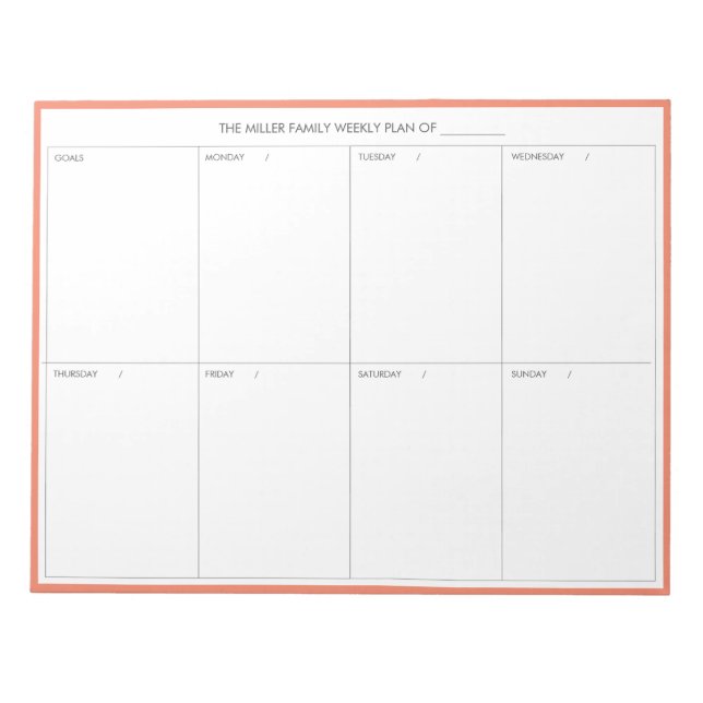 Minimalistic Modern Weekly Planner Notepad |Salmon (Front)