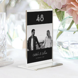 Minimalistic Monochrome Wedding Photo Table Number