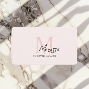 Minimalistic Monogram Initial & Name Pastel Pink Business Card