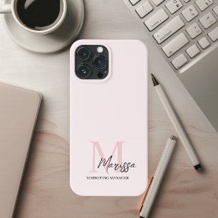 Minimalistic Monogram Initial & Name Pastel Pink iPhone 13 Pro Max Case