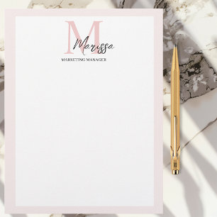 Minimalistic Monogram Initial & Name Pastel Pink  Custom Letterhead