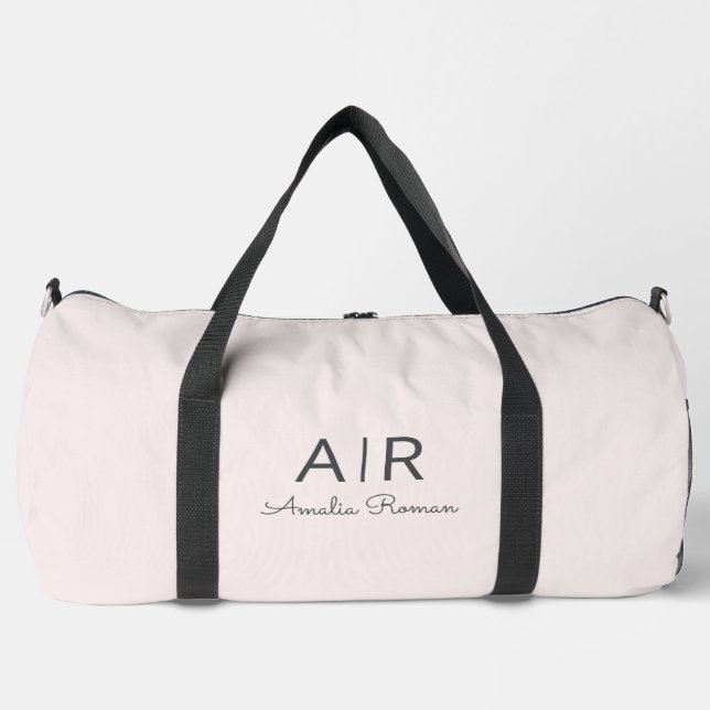 Minimalistic Monogram Initial & Name Pastel Pink Duffle Bag (Front)