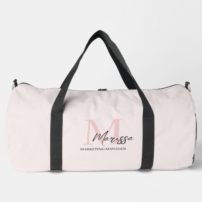 Minimalistic Monogram Initial & Name Pastel Pink Duffle Bag (Front)