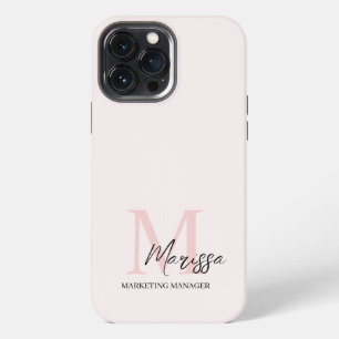 Minimalistic Monogram Initial & Name Pastel Pink iPhone 13 Pro Max Case