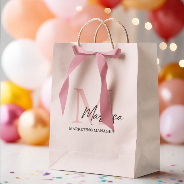 Minimalistic Monogram Initial & Name Pastel Pink  Medium Gift Bag (Creator Uploaded)