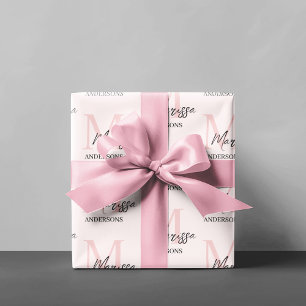 Minimalistic Monogram Initial & Name Pastel Pink  Wrapping Paper