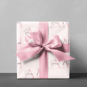 Minimalistic Monogram Initial & Name Pastel Pink  Wrapping Paper