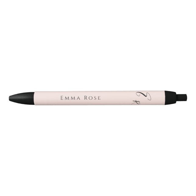 Minimalistic Monogram Name Elegant Blush Pink Black Ink Pen (Front)