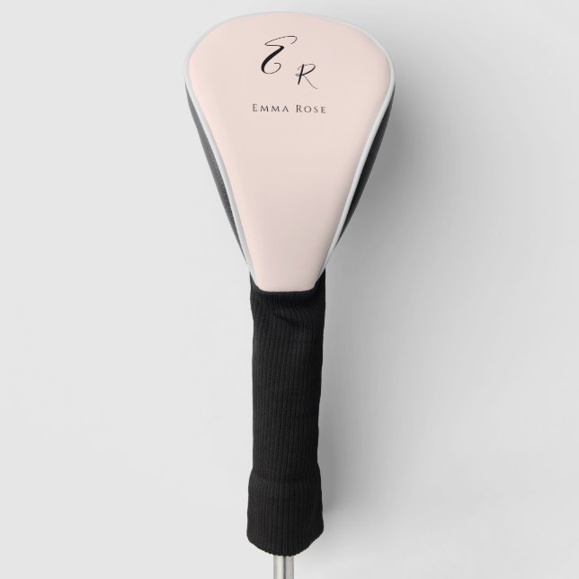 Minimalistic Monogram Name Elegant Blush Pink Golf Head Cover (Front)