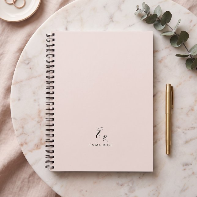 Minimalistic Monogram Name Elegant Blush Pink Notebook (Creator Uploaded)