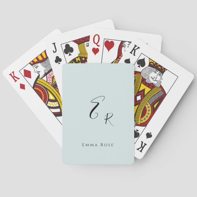 Minimalistic Monogram Name Elegant Mint Green Playing Cards (Back)