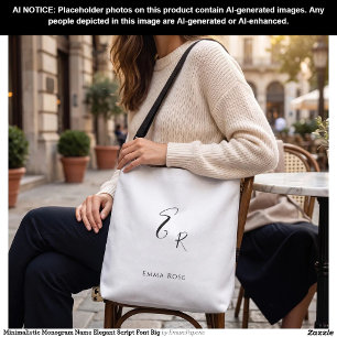 Minimalistic Monogram Name Elegant Script Font Big Crossbody Bag