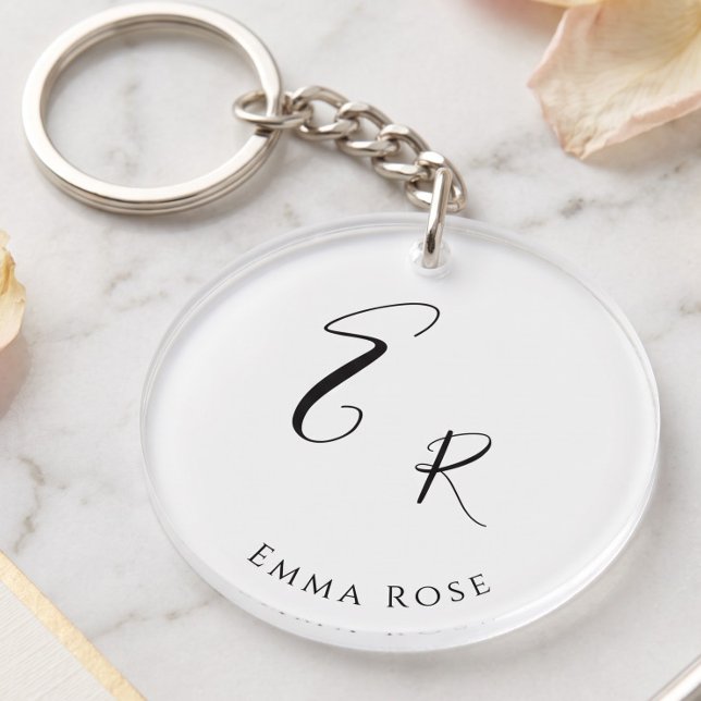 Minimalistic Monogram Name Elegant Script Font Big Key Ring (Creator Uploaded)