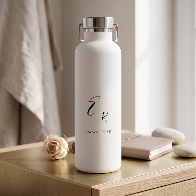 Minimalistic Monogram Name Elegant Script Font Big Water Bottle (Creator Uploaded)