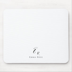 Minimalistic Monogram Name Elegant White Mouse Pad