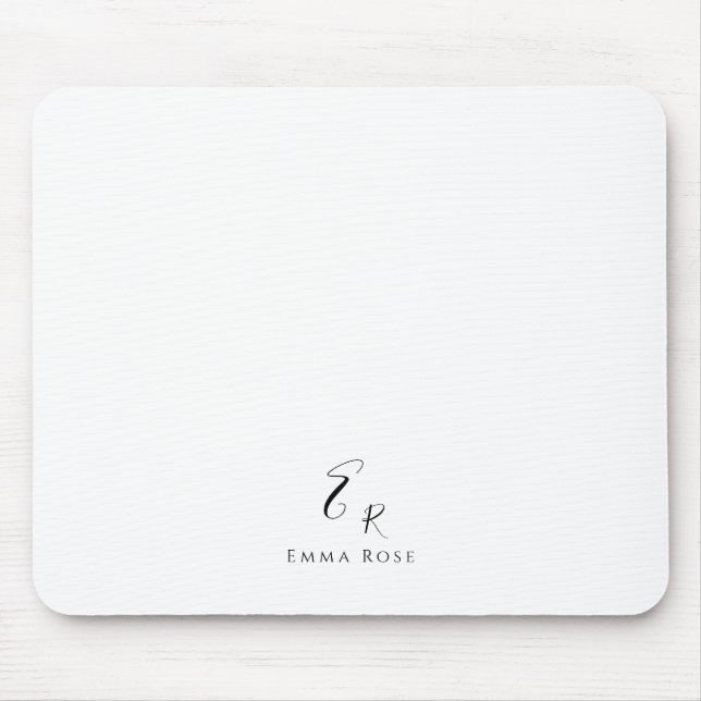 Minimalistic Monogram Name Elegant White Mouse Pad (Front)