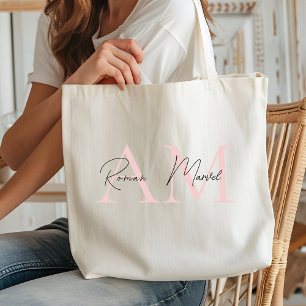 "Minimalistic Monogram Personalised Pastel Pink  Tote Bag