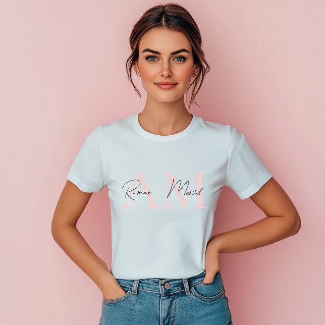 "Minimalistic Monogram Personalised Pastel Pink  Tri-Blend Shirt (Creator Uploaded)