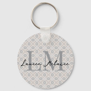 Minimalistic Monogram Script Name Spanish Tile Key Ring
