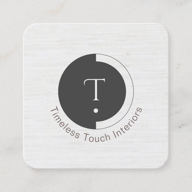Minimalistic Monogram | White Burlap Square Business Card (Front)