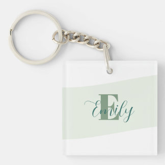 Minimalistic Name Monogram Retro Green Key Ring