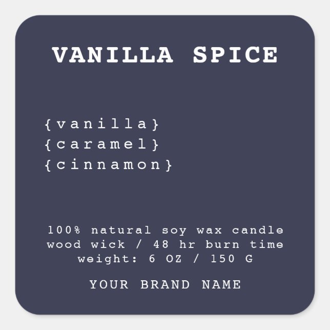 Minimalistic navy blue candle label  (Front)