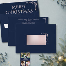Minimalistic Navy & Rose Gold Bow Merry Christmas