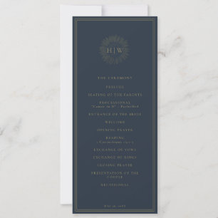 minimalistic navy sunflower wedding program invitation
