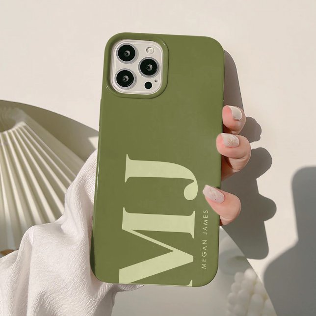 Minimalistic Olive Green Personalised Initials Case-Mate iPhone Case (Creator Uploaded)