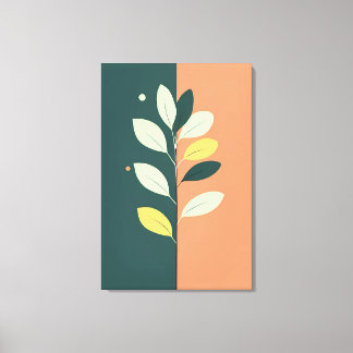Minimalistic Pastel Leaves Branch Wrapped Canvas