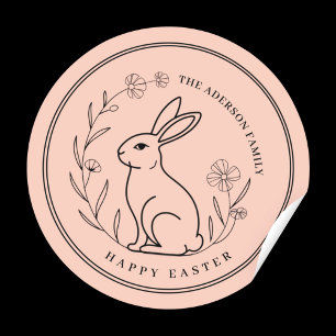 Minimalistic Personalised Family Name Easter Bunny Classic Round Sticker