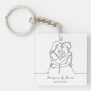 Minimalistic Personalized Lesbian Couple Line Art Key Ring