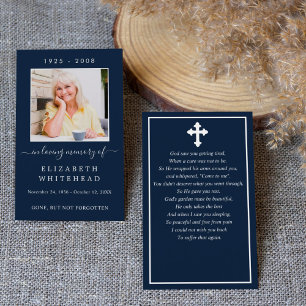 Minimalistic Photo Funeral Prayer Navy Card