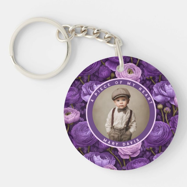 Minimalistic photo keepsake Ranunculus Key Ring (Front)