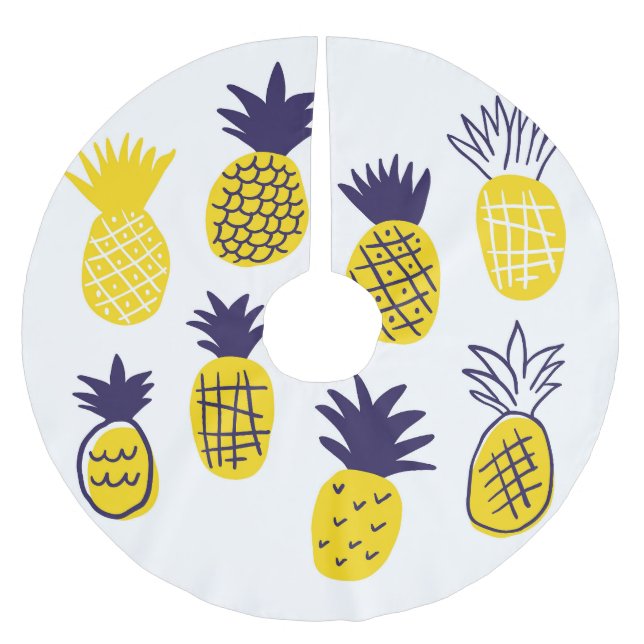 Minimalistic pineapples, colourful abstract design brushed polyester tree skirt (Front)
