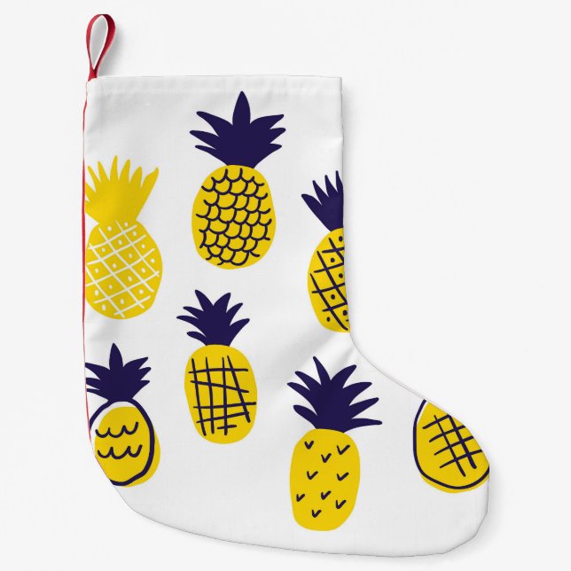 Minimalistic pineapples, colourful abstract design small christmas stocking (Front)